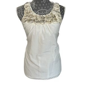 Ann Taylor LOFT Floral Applique Embellished Satin Sleeveless Ivory Top Small